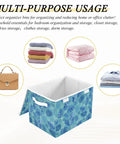 Sturdy Collapsible Storage Bin With Flip Top Lid And Easy Grip Handles For Bedroom Organization 300d Oxford Fabric Foldable Closet Box displayed with folded clothes.