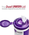 Germicidal Disposable Wipes For Hard Surfaces, Extra Large 5 By 8 Inch, Pop Up Dispenser, purple lid with dual access