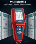 Paint Thickness Gauge With Automatic Detection And 0.01μm Resolution For Ferrous And Nonferrous Coatings On Metal Surfaces, Wide Coating Compatibility, Fast Digital Readout, Durable Handy Tool For Pros showing data recording screen