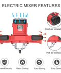 Beast 2100W Electric Cement Mixer features diagram with air flow, 6 speed settings, durable design, handheld mud mixer, 110V power