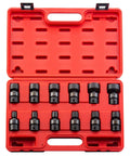 3/8 Inch Drive Universal Impact Socket Set, 12-Point, 12-Piece SAE, 5/16 To 1 Inch, Cr-Mo Alloy Steel in red storage case
