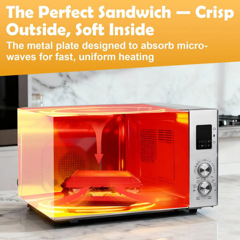 Fast Crispy Microwave Sandwich Maker With Adjustable Silicone Strap Removable Nonstick Grilled Cheese Toaster glowing inside microwave