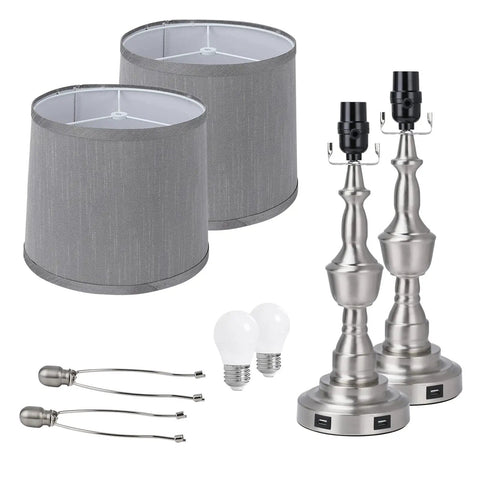 Table Lamps For Living Room Set Of 2 With 3-Way Dimmable Touch Control, Dual USB Ports, Gray Fabric Shade Nightstand Lamps parts