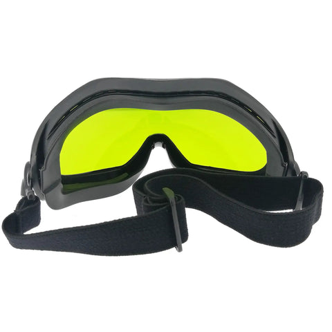 Heavy Duty Laser Safety Glasses With OD5 Multi Wave Protection For Cutting Engraving And Welding, front view with yellow lens and adjustable strap.