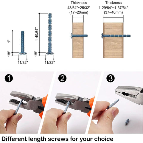 Brushed Satin Nickel Cabinet Knobs 10 Pack assembly guide showing screw dimensions and installation steps for cupboards ZH0021.