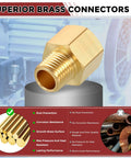 Close-up of Pack Of 2 Brass Pipe Fittings 3/8 NPT Female To 1/4 NPT Male Thread Adapter Durable Brass Extension Connector