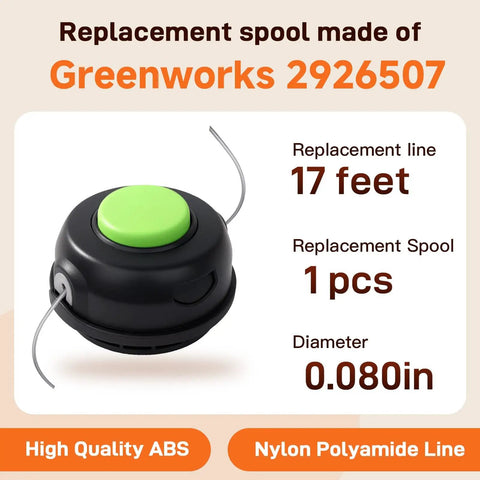 Spool Replacement Bump Trimmer Head 0.080 Inch Dual Line Pre-Wound For Greenworks 80V And 60V String Trimmers DropIn Ready Fit