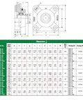 Detailed dimensions of Four Bolt Standard Flange Bearing Unit Built Tough In Solid Cast Iron Housing with 40 mm bore.