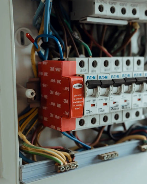 Automatic Aerosol Fire Suppression Kit For Electrical Cabinets And Control Panels Boasting Thermal Activation And Zero Drama Flame Stopping In A Compact Self Triggering Guard mounted inside a control panel.