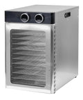 Hella Smooth Electric Food Dehydrator With Twelve Heavy Duty Stainless Steel Trays and a Nifty 1200 Watt Motor, metallic silver design.