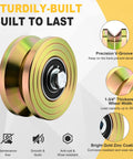 Heavy Duty 4 Inch V Groove Sliding Gate Rollers Built Like A Tank Handles 3000 Lbs Without Breaking A Sweat Corrosion Resistant Steel Wheels With Reinforced Welded Base close-up of precision V-groove wheel with gold zinc coating