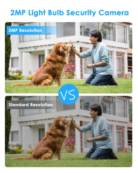 Visual comparison of 2MP Light Bulb Security Camera with standard resolution, focusing on clarity for outdoor surveillance.