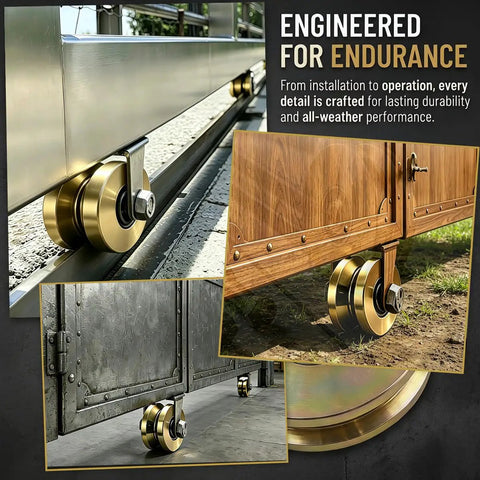 Built Tough Six Inch V Groove Gate Wheels With Dual Sealed Bearings ideal for sliding doors, showcasing smooth operation and durable design.