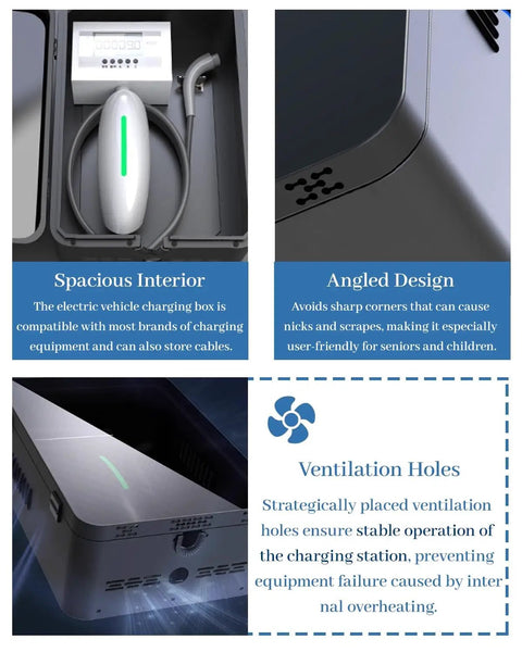 Heavy Hitter EV Charger Enclosure With Secure Keypad Lock Outdoor Pedestal displaying spacious interior and ventilation holes.