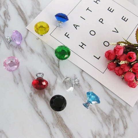Top Shelf Red Diamond Cut Crystal Glass Cabinet Knobs Slick 30mm Drawer Pull Handles With Shiny Chrome Base And Mounting Screws Knockout Storage Upgrade For Kitchen Cupboards And Dressers in various colors.