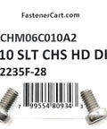 M6 x 10mm stainless steel slotted cheese head machine screws meeting Din 84 specs, A2-70 grade, 25-pack.