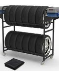 Ultimate Garage Game Changer Heavy Duty Tire Storage Rack with four stacked tires and anti-dust cover, 44 inches tall