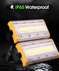 JUDYSSY 100W Led Floodlights Ip65 Waterproof Outdoor Security Lamp, 10000Lm Su with water droplets, dual design for tough weather.