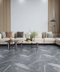 Living room with Grey Marble Peel And Stick Vinyl Floor Tiles 24 Pack Waterproof 12x12 Self Adhesive Floor Tiles on floor