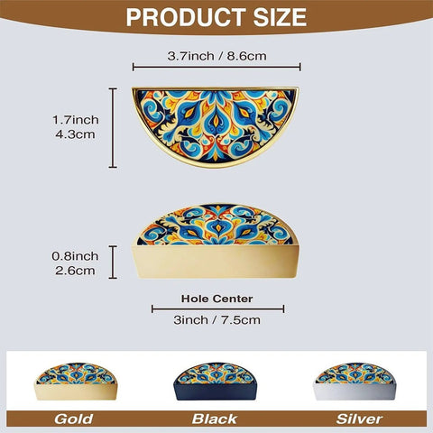 Product size diagram for Straight Up Stunning Floral Tile Cabinet Handles, 2 Pack Semicircle Drawer Pulls, 3 Inch Center To Center Spacing.