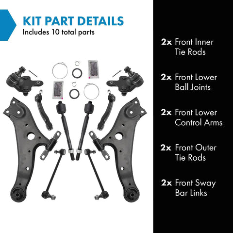 Get Back On The Asphalt Fast With This Heavy Duty Front Steering And Suspension Kit Featuring Ten Essential Auto Parts like tie rods.