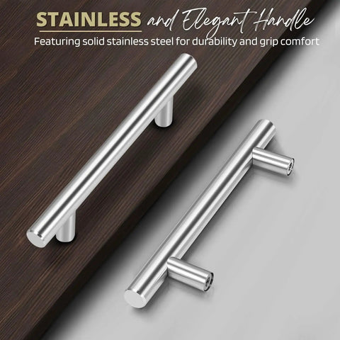 Prime 5 Pack Of Slick 6 Inch Brushed Nickel Cabinet Handles For Kitchen Drawers And Cupboards Stainless Steel Door Pulls With No Hassle, two sleek handles on dark wood.