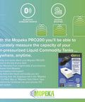 Pro200 Ultrasonic Tank Level Sensor with Bluetooth displayed with packaging and installation instructions.