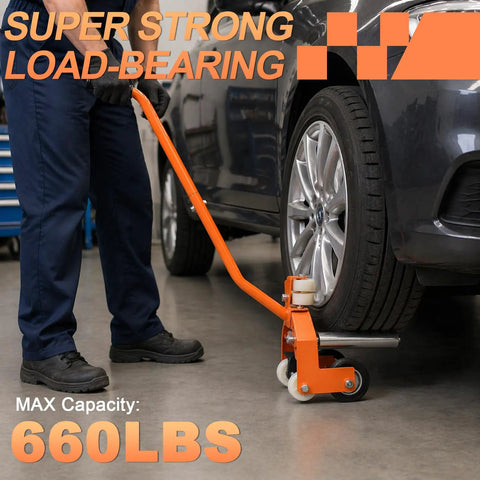 Heavy Duty 660 Lbs Adjustable Tire Wheel Dolly Built Dang Tough For Garages With Ultra Smooth Eight Inch Rollers for easy tire movement.