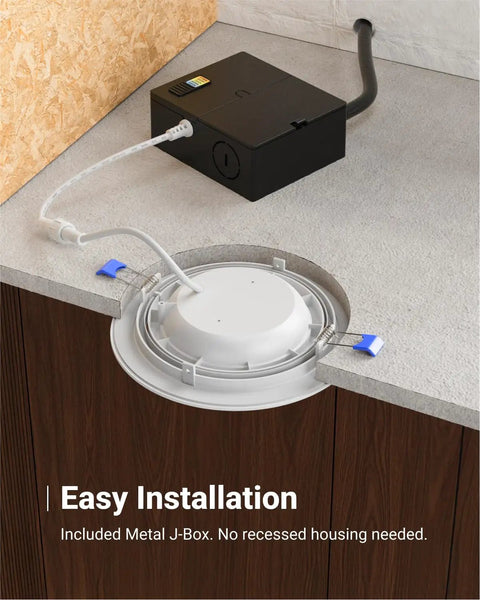 Canless 6 Inch Recessed LED Eyeball Gimbal Lights Pack Of 6 Ultra Slim Dimmable Downlights with JBox on countertop