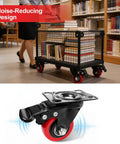Heavy Duty Two Inch Caster Wheels With Twin Locking Brakes And Silent Polyurethane Treads That Make Moving Heavy Gear Feel Like Childs Play Fast Swivel Rolling Set Of Eight For Shop Garage, showing swivel lock and red tread.