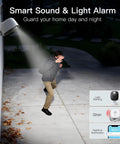 2.5K Outdoor Indoor Security Camera System with Color Night Vision spotlight and siren installed on wall, motion detection active