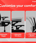 Close-up of Ergonomic Mesh Office Chair With Adjustable Lumbar Support And Smooth Swivel Base showing adjustable height, arm rests, and reclining features.