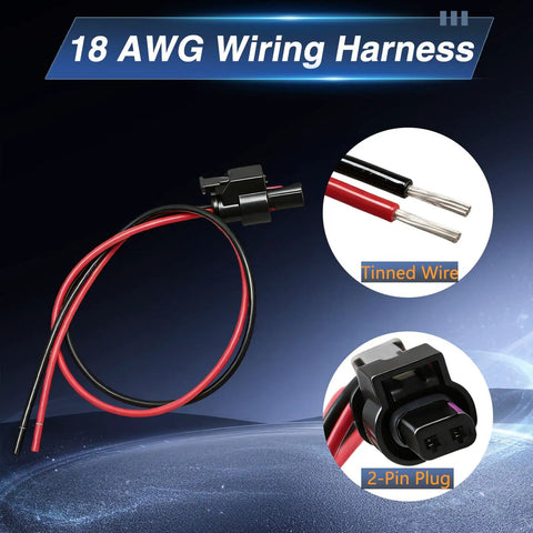 18 AWG Wiring Harness with tinned red and black wires and a 2-pin plug for reliable connections and electrical flow.