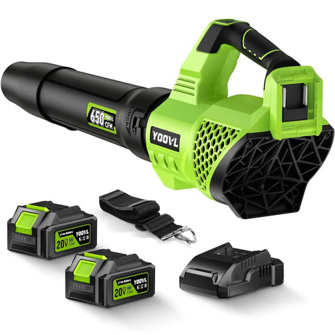 Cordless Leaf Blower With Dual 5.2Ah Batteries And Charger 650 CFM Electric Blower 3 Speed Modes Adjustable Shoulder Strap