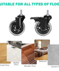 Three Inch Casters With 5/16-18 UNC Threaded Stem Two Casters With Brake Lock shown with floor types illustration