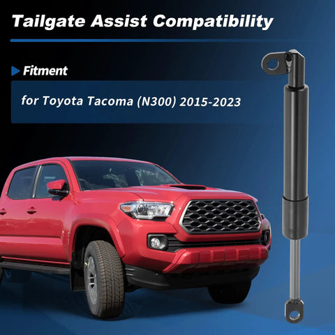 Heavy Duty Tailgate Assist Kit Smooth Operator Drop Liftgate Support Strut For Toyota Tacoma N300 2015 To 2023 Pickup Truck displayed with vehicle.