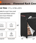 Heavy-Duty 600D Waterproof Firewood Rack Cover For 2-Tier Racks Up To 17 Inches Wide with dimensions and features