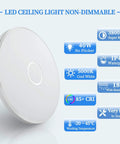 Lit 15 Inch LED Flush Mount Ceiling Light Fixture With 3800 Lumens And 5000K Daylight White round waterproof lamp features