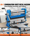 3-in-1 sheet metal machine for rolling, bending, and cutting with 12 inch width and 20 gauge capacity, ideal for home or shop use.