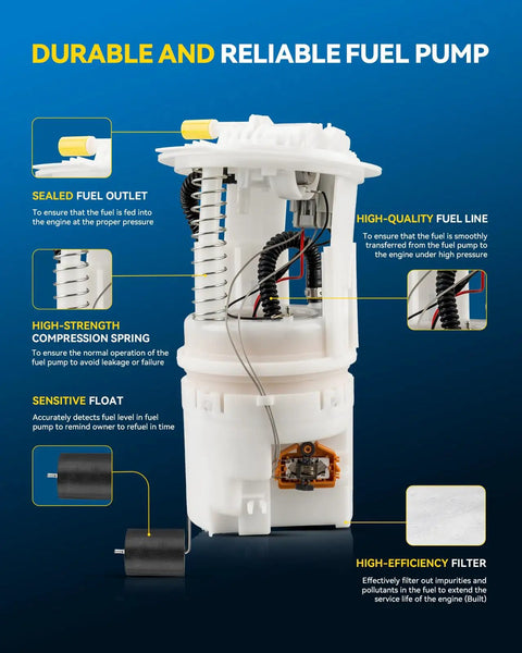 Electric Fuel Pump Assembly Direct Fit Replacement For Chrysler PT Cruiser 2004-2010 with features like sealed outlet and high-efficiency filter.