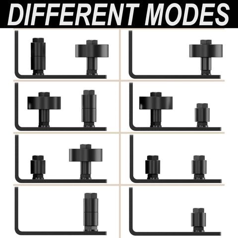 Sliding Barn Door Floor Guide With Adjustable Stay Roller for all door sizes in black solid steel and nylon, different modes shown.