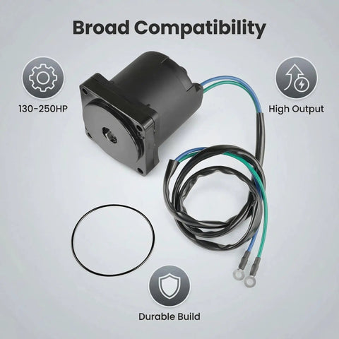 Heavy Duty Tilt Trim Motor For Yamaha Four Stroke Outboards 12 Volt 3 Bolt Drop In Replacement Fits F150 F175 F200 F225 F250, showing durable build and wiring.