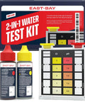 Keep Your Backyard Pool And Spa Water Crisp With This Solid Two Way Test Kit Checking Free Chlorine And Ph Levels For Up To One Hundred Totally Hassle Free Home Checks: red and yellow reagent bottles with color comparator.