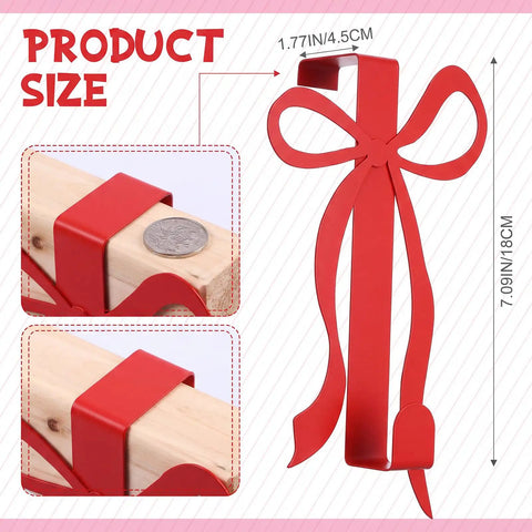 Heavy Duty Red Bow Over The Door Hooks product size showing 18cm height and 4.5cm width, ideal for coats and towels.