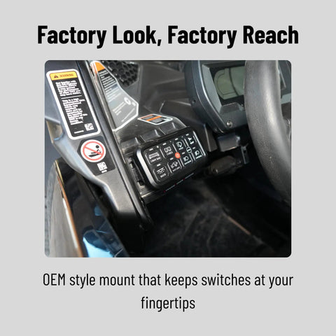 No Drill Dash Mount For 8 Gang Switch Panel Custom Fit For Can Am Maverick X3 installed in UTV cockpit