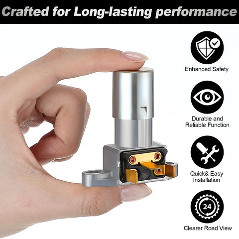 Straight Up Headlight Dimmer Switch For Cars And Trucks With Three Terminal Dash Toggle held for easy installation, showcasing durable design components.