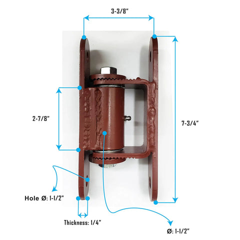 Heavy Duty Bolt On Driveway Gate Hinges Adjustable With Greasable Zerk Fittings Tough As Nails To Swivel Smooth Over Massive Loads Up To 1000 Lbs Includes Five Pair Sets, detailed dimensions labeled.