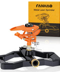 Heavy Duty Pulsating Impact Sprinkler For Yard, 360 Degree Rotating Lawn Sprinkler With All Metal Base, displayed with packaging