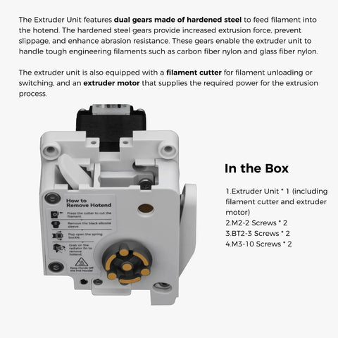 Front view of A1 Mini Extruder Replacement Toolhead with hardened steel dual gear, filament cutter, and motor for Bamboo Lab A1 Series