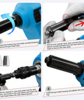 Four-step guide on using the Cordless Brushless Electric Rivet Gun With Reliable Lithium Power And Ultra Quiet Auto Feed.
